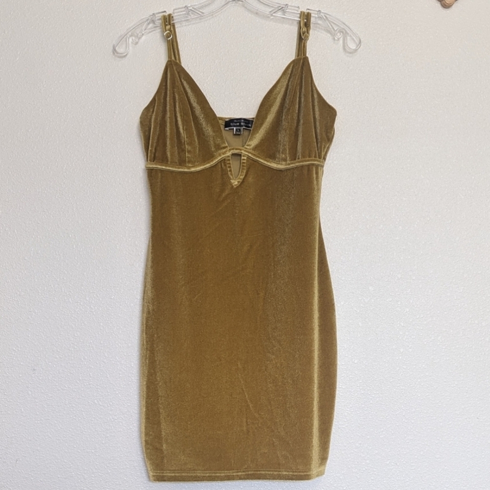 Blue Blush Marigold Velvet Spaghetti Strap Mini Dress Size Large